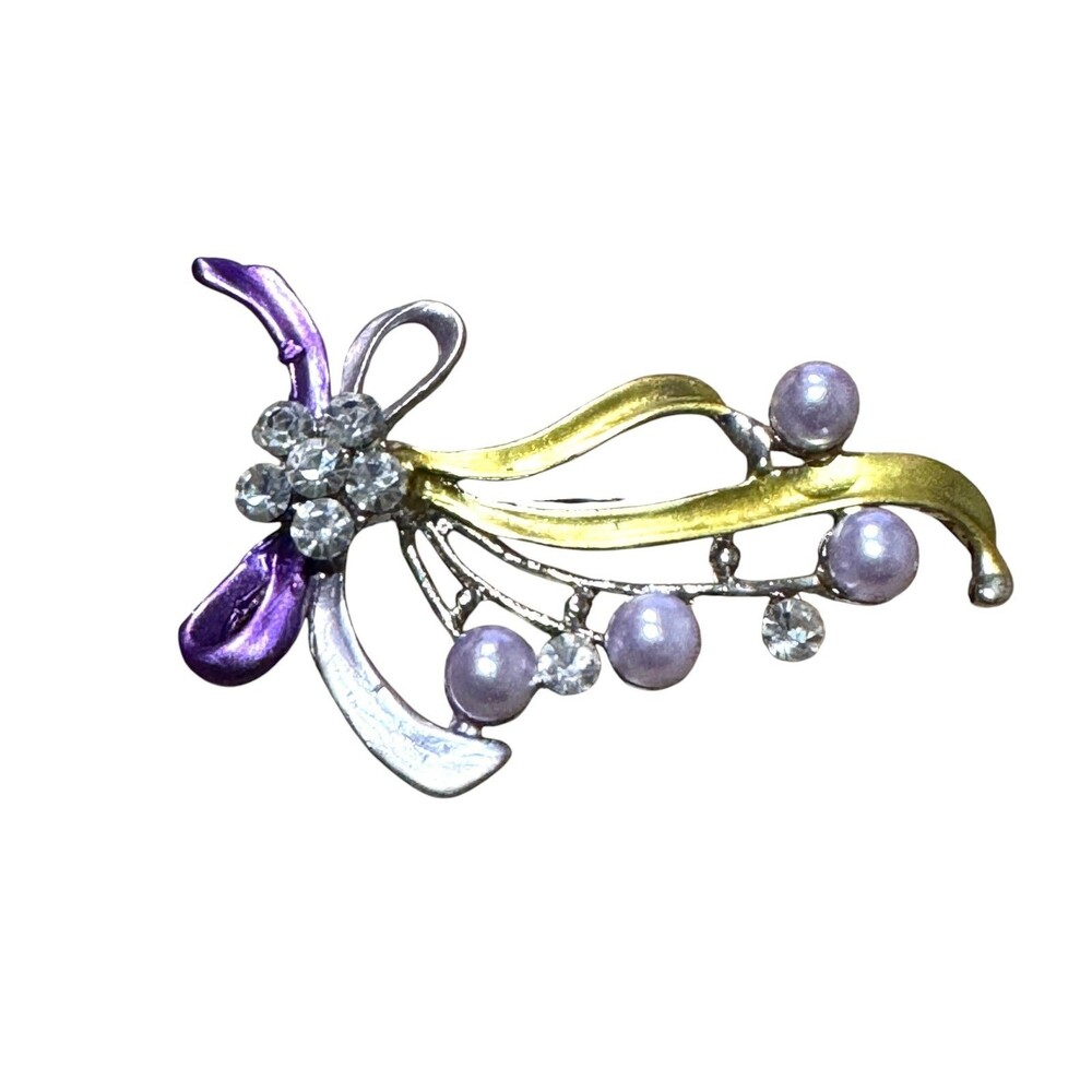 Purple Enamel and Silver Plated Flower Brooch #22078 - Picture 5 of 7